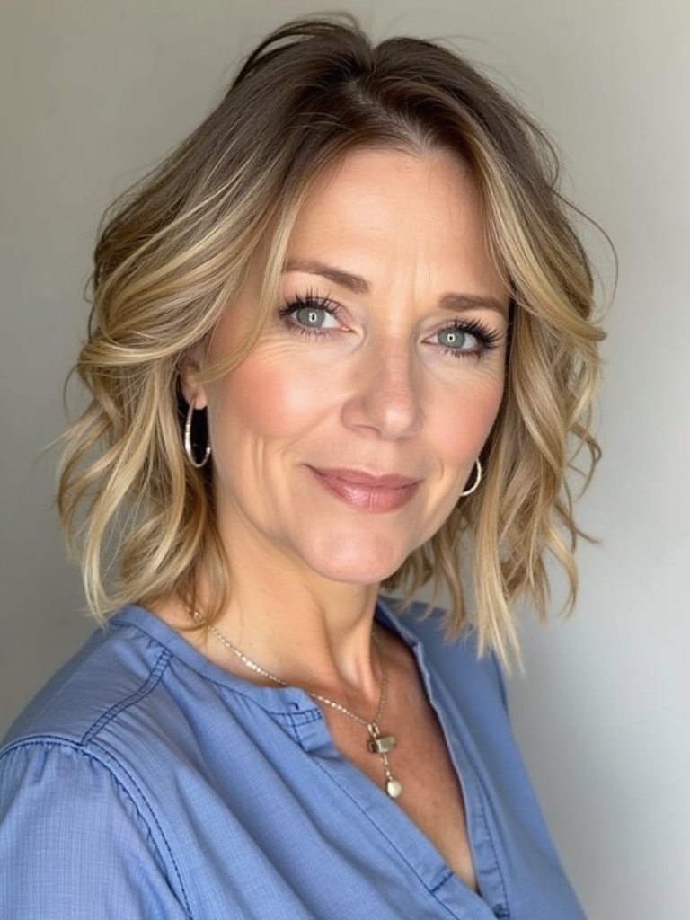 Hairstyle For Thin Fine Hair Over 50: Wavy Bob