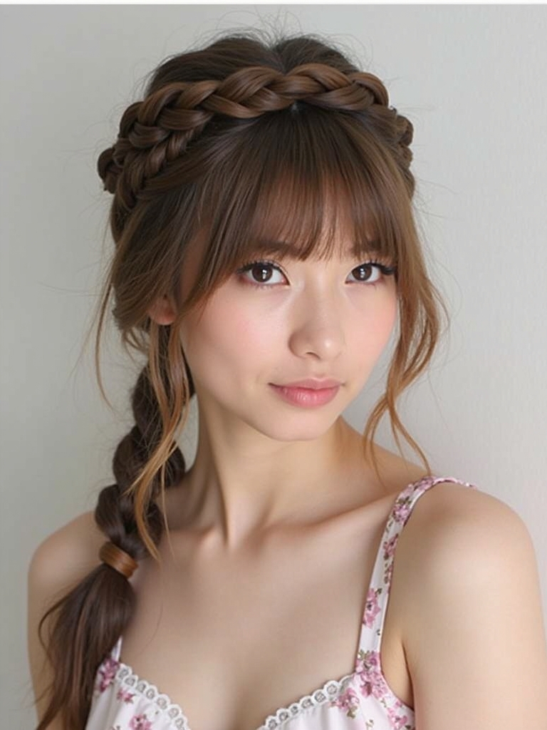 Face Framing Curtain Bangs: Braided Crown