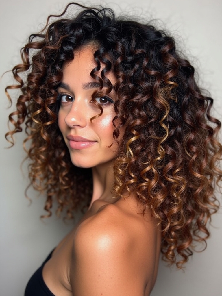 Caramel Highlights on Brown Hair: Ribboned Curls