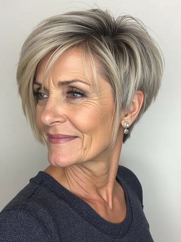 Hairstyle For Thin Fine Hair Over 50: Inverted Bob