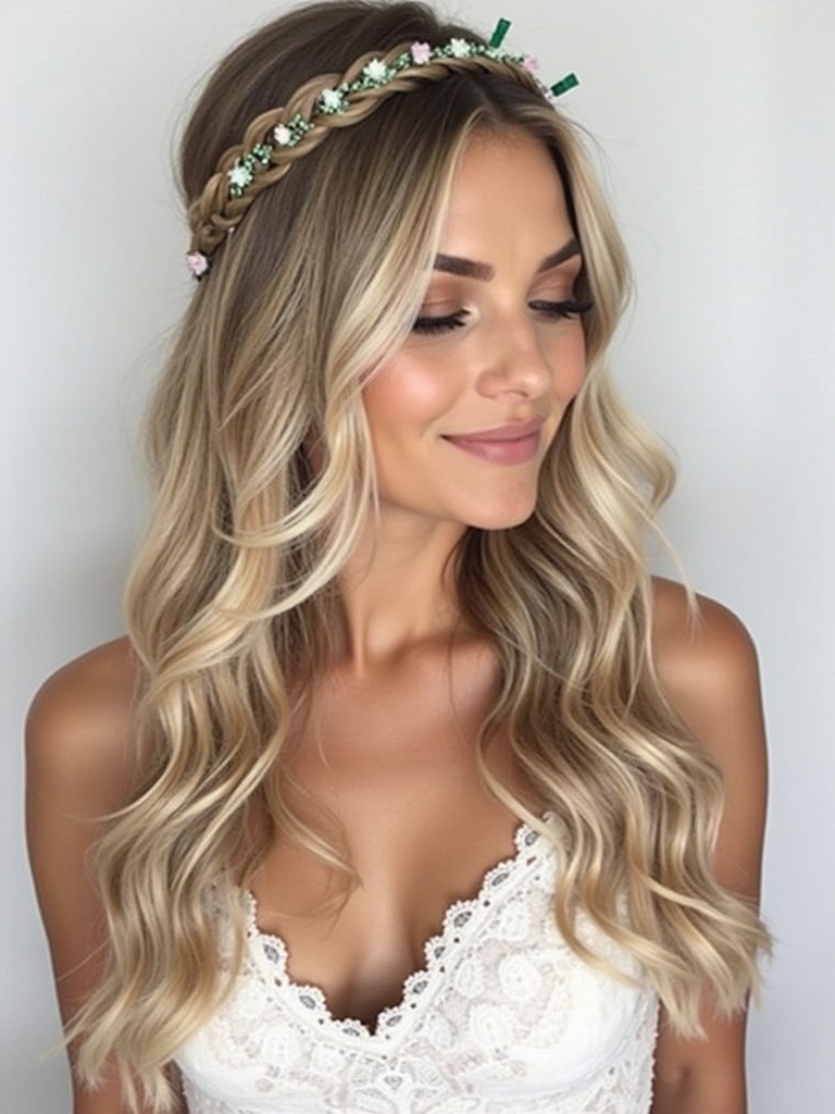 Long Haircut Ideas: Braided Crown with Loose Waves