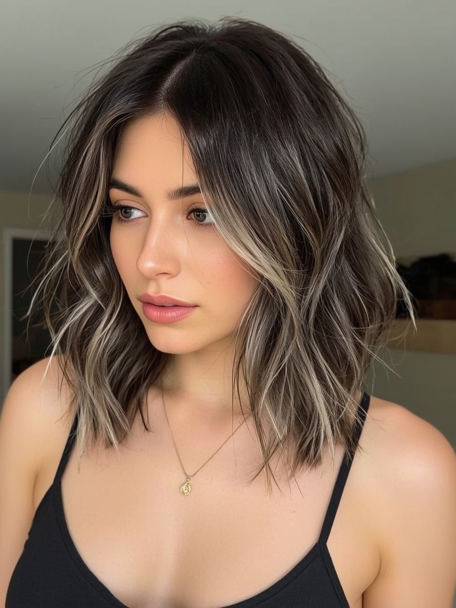 Brunette Summer Hair 2025: Dark Brunette with Icy Blonde Money Piece