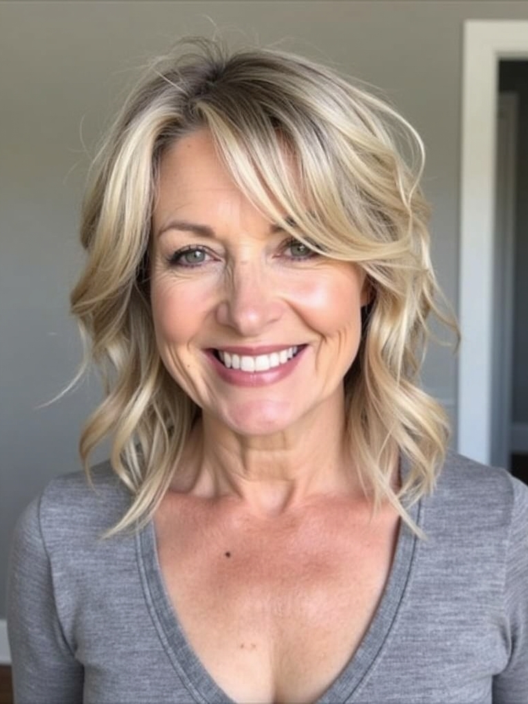 Hairstyles For Thin Fine Hair Over 60: Wispy Layers with a Side Part