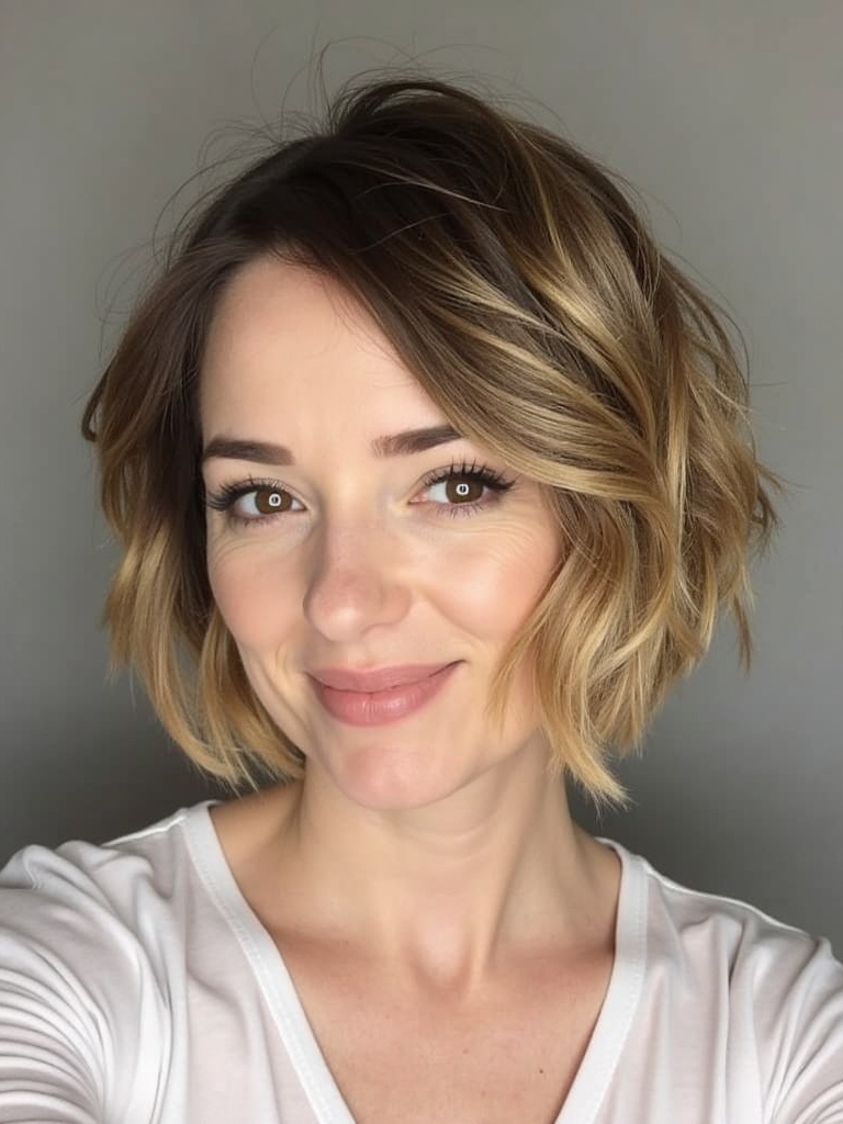 Angled Bob Haircut with Choppy Layers