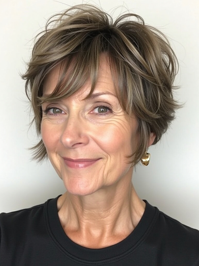 Hairstyle For Thin Fine Hair Over 50: Choppy Bob