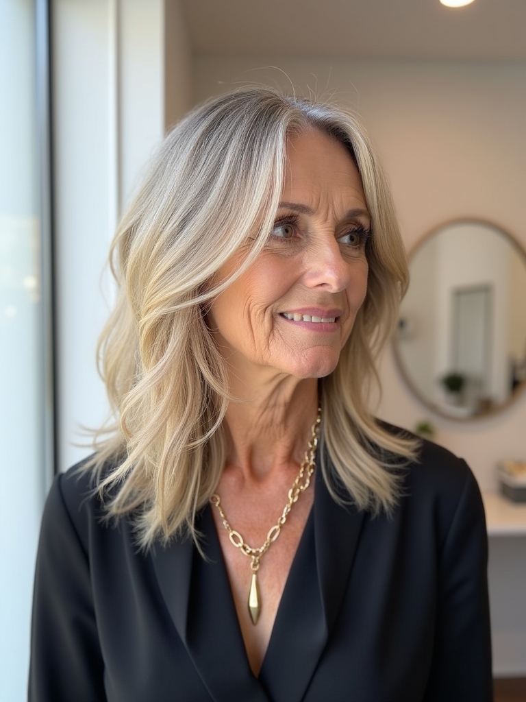 Hairstyles For Thin Fine Hair Over 60: Long Bob with Subtle Layers