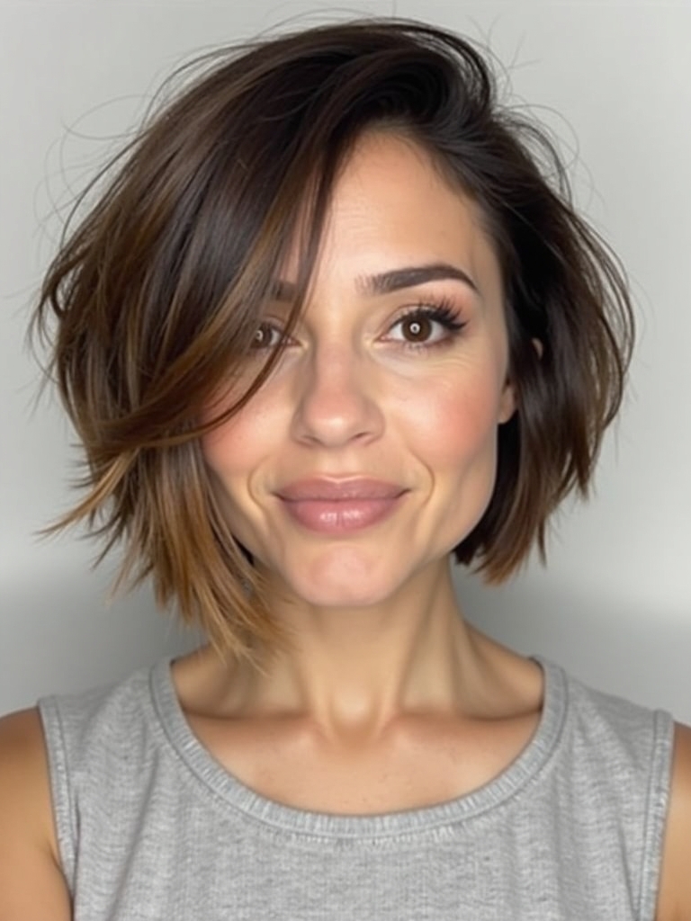 Angled Bob Haircut for Round Faces