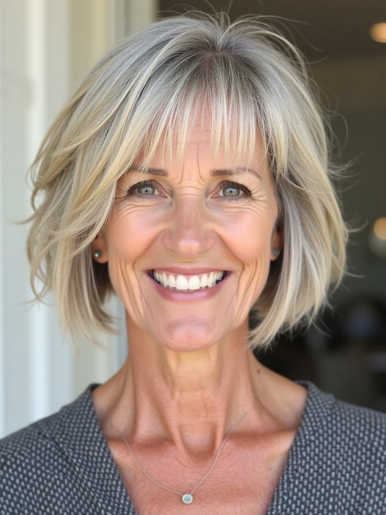 Hairstyle For Thin Fine Hair Over 50: Bob with Face-Framing Layers