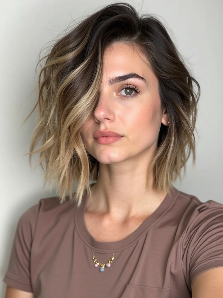 Angled Bob Haircut with Long Layers