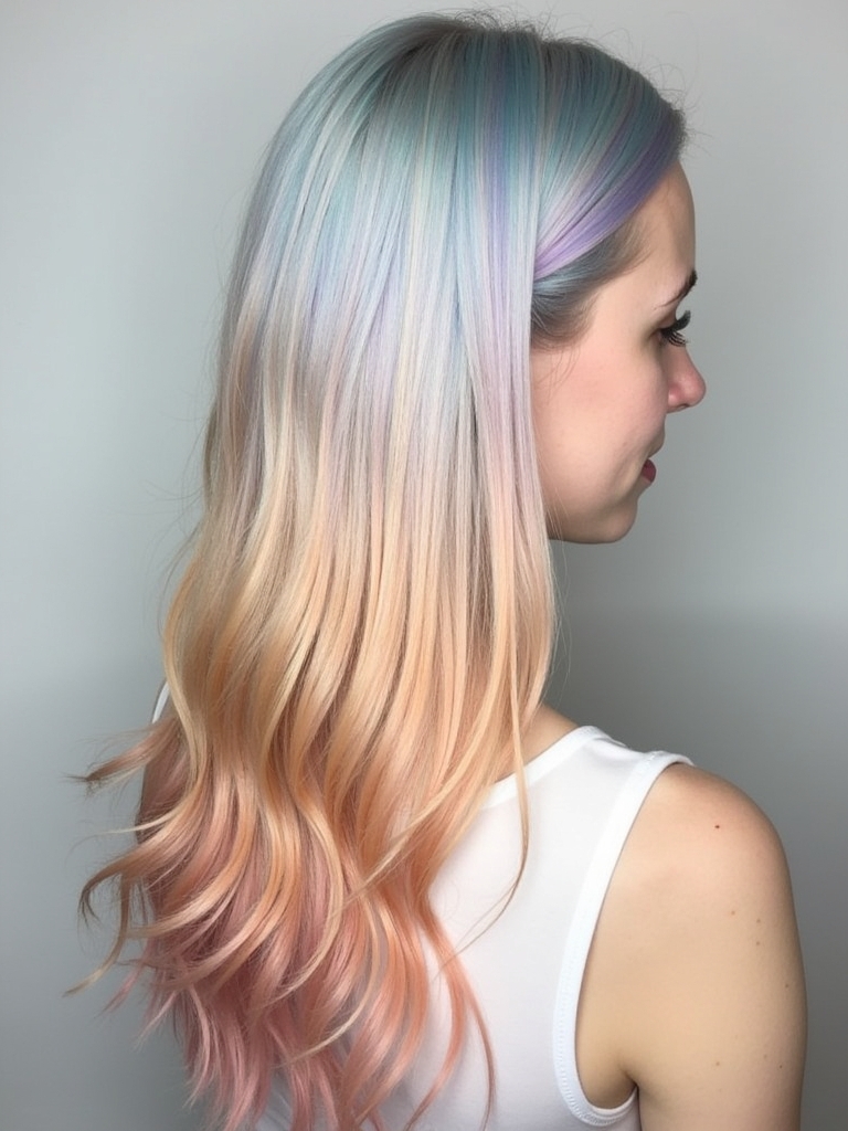 Pastel Colored Collarbone Length Hair