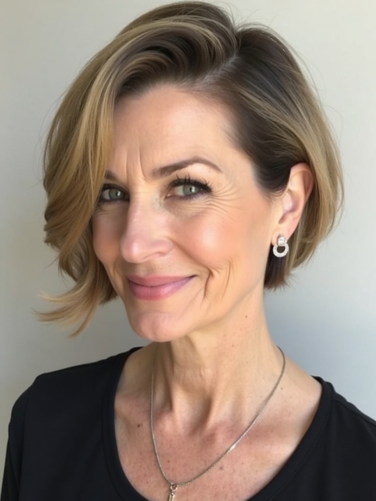 Hairstyles For Thin Hair Fine Over 50: Side-Parted Bob