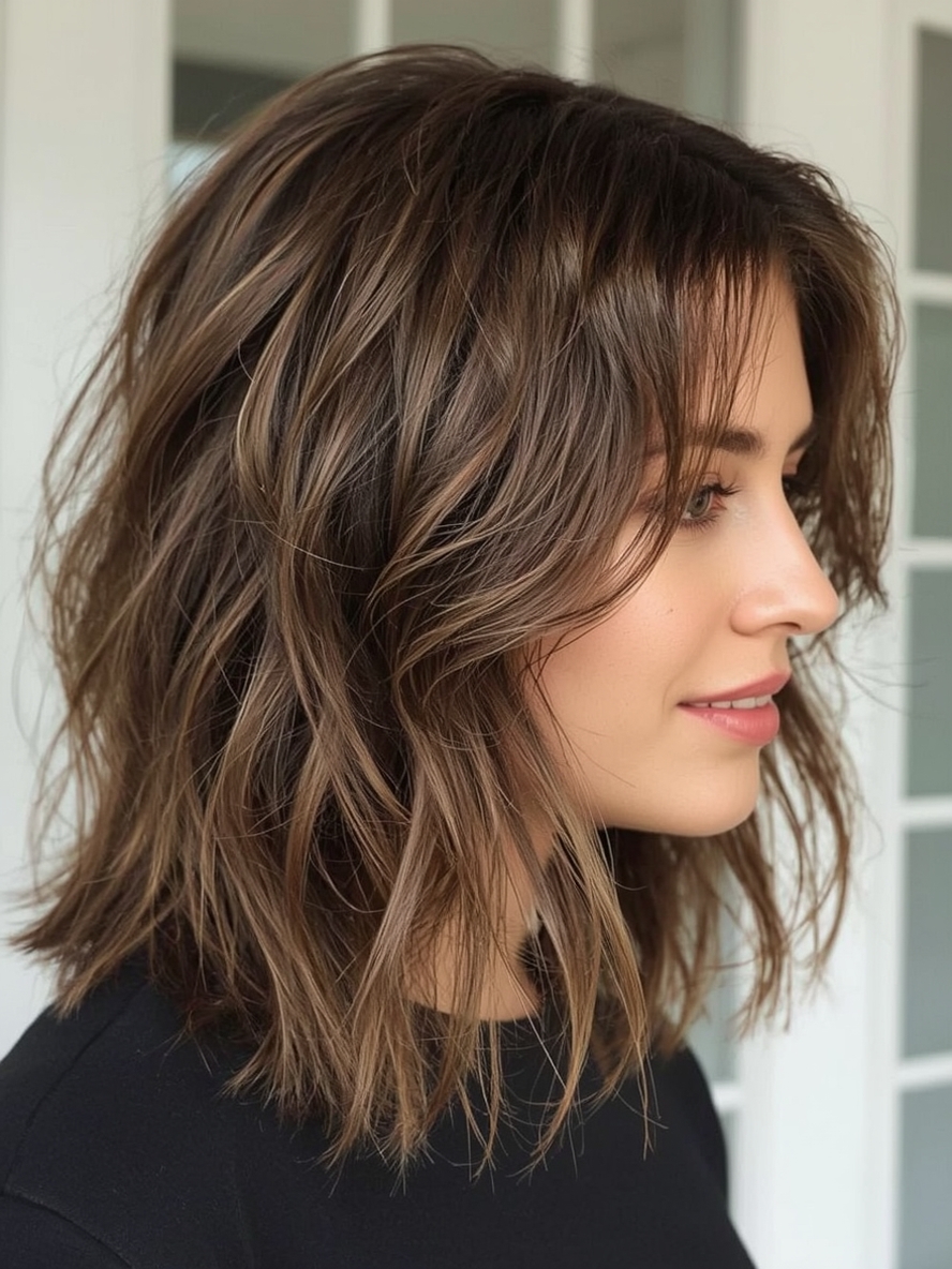 Shoulder Length Hairstyle For Thin Hair Fine: Layered Shoulder Cut