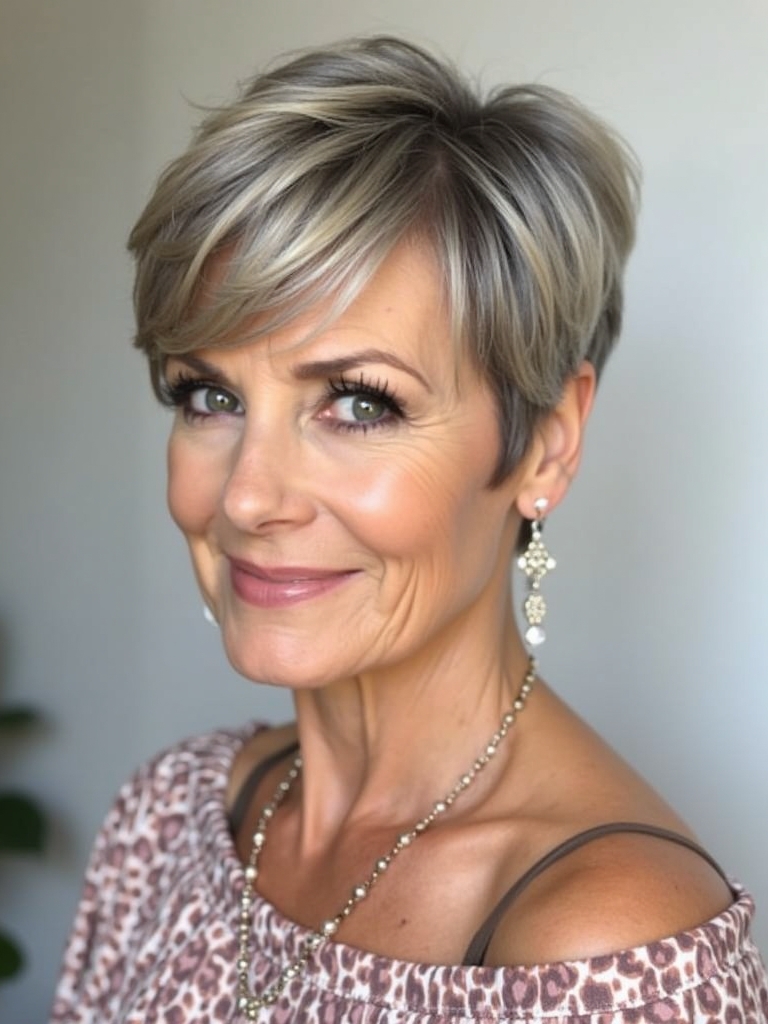 Hairstyles For Thin Fine Hair Over 60: Side-Swept Pixie