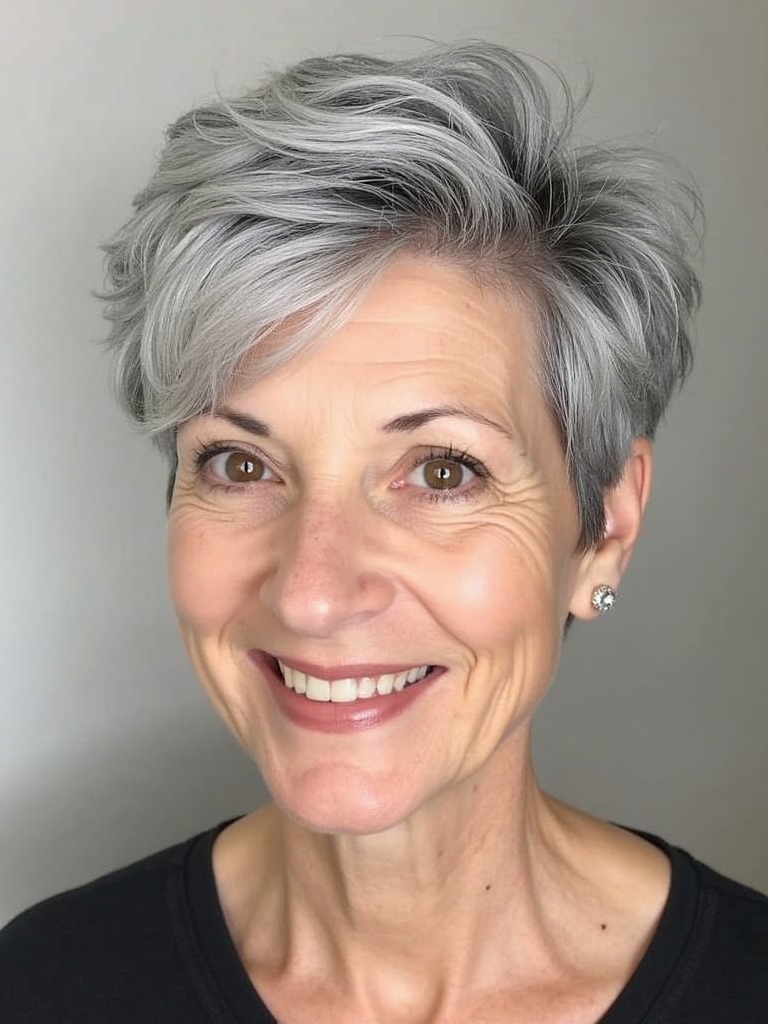Hairstyles For Thin Hair Fine Over 50: Salt and Pepper Pixie