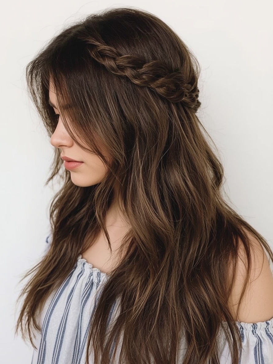 Brunette Summer Hair 2025: Micro Braids on Long Brunette Hair
