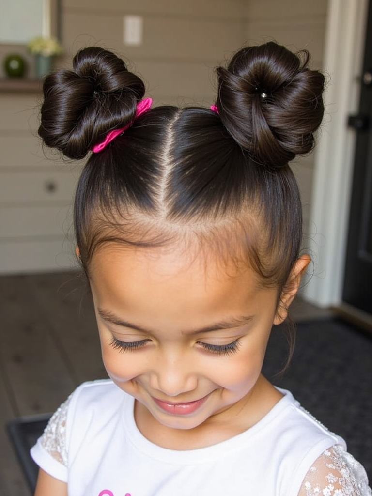 Hair Styles Kids: Space Buns with Glitter