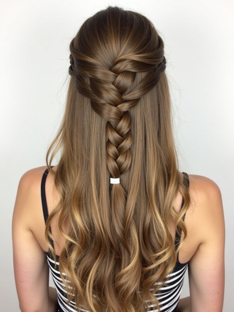 Long Haircut Ideas: Half-Up French Braid