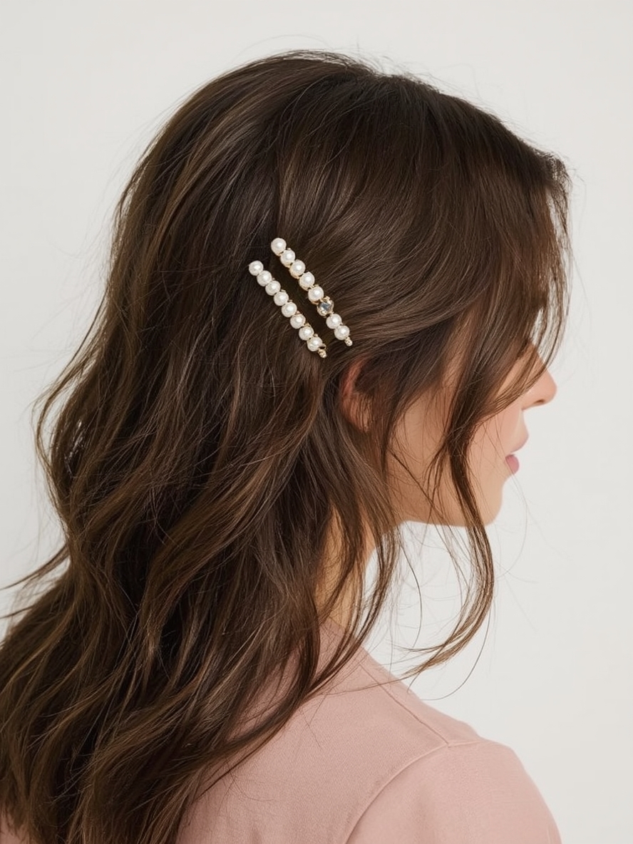 Brunette Summer Hair 2025: Brunette Hair with Pearl Hair Clips