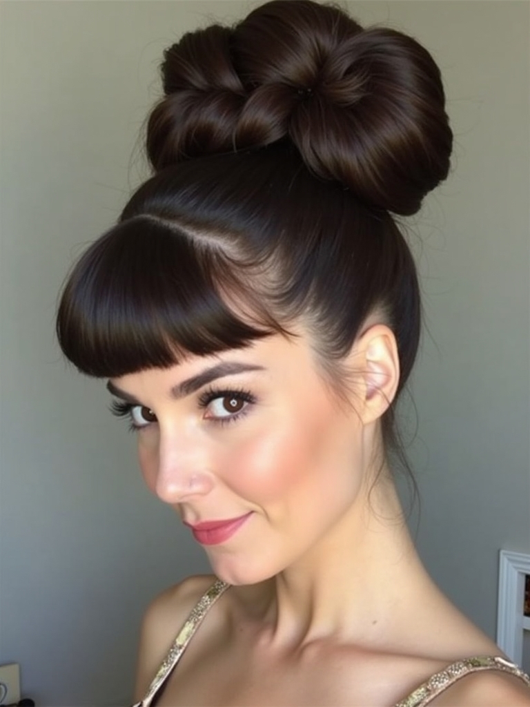 Face Framing Curtain Bangs: Retro Beehive