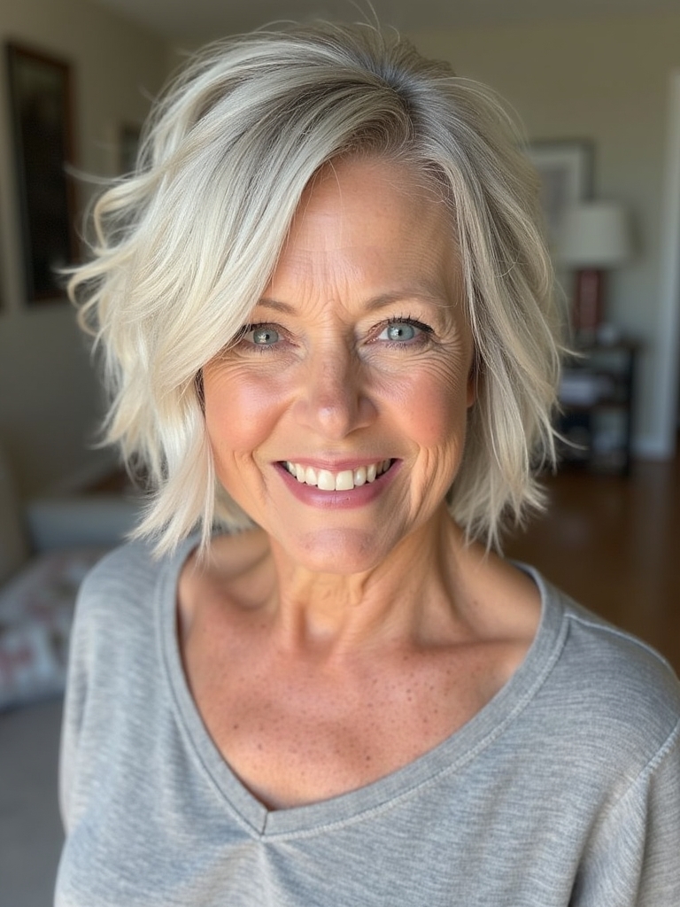 Hairstyles For Thin Fine Hair Over 60: Neck-Length Layered Hairstyle