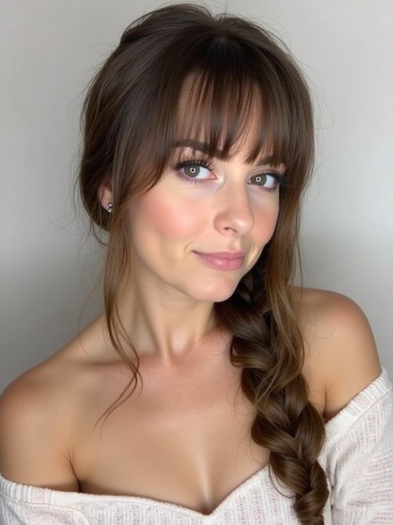 Face Framing Curtain Bangs: Deep Side Braid