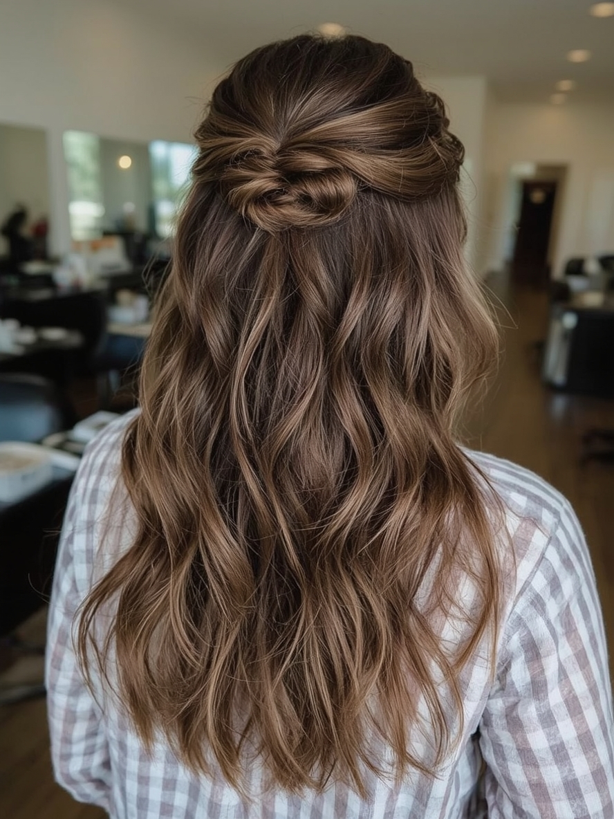 Brunette Summer Hair 2025: Half-Up Half-Down Hairstyle with Brunette Hair