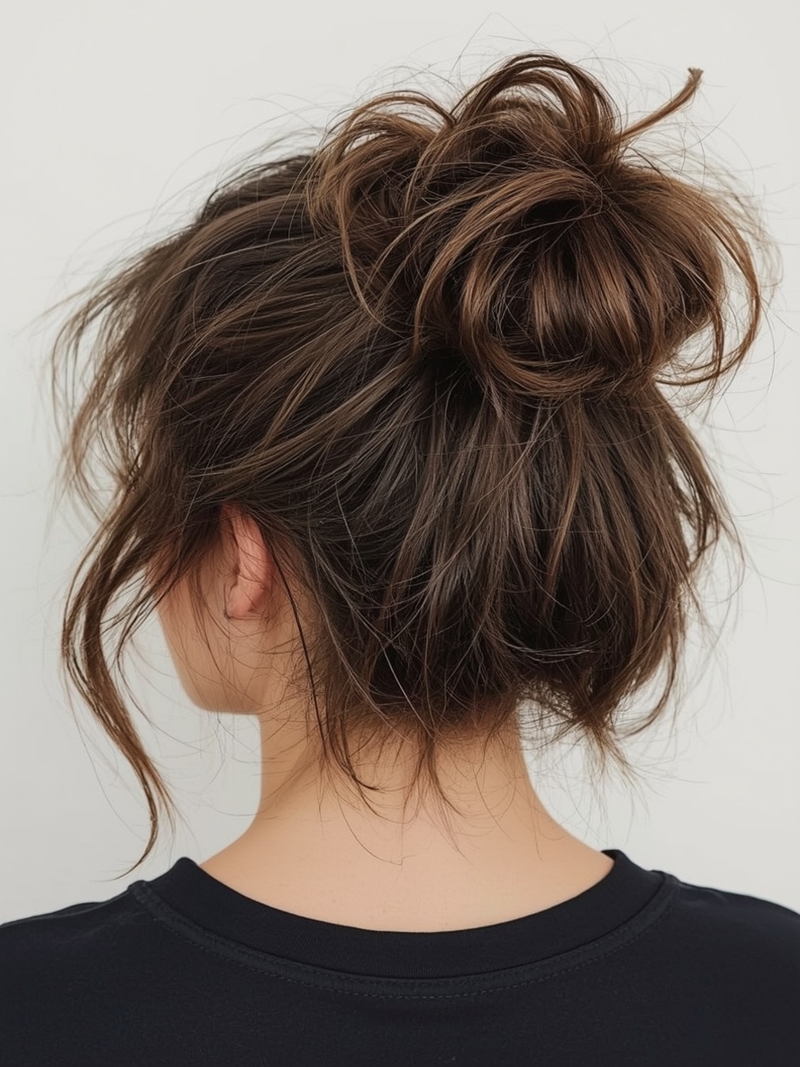 Shoulder Length Hairstyle For Thin Hair Fine: Messy Bun