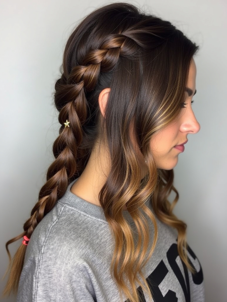 Caramel Highlights on Brown Hair: Ribboned Braids