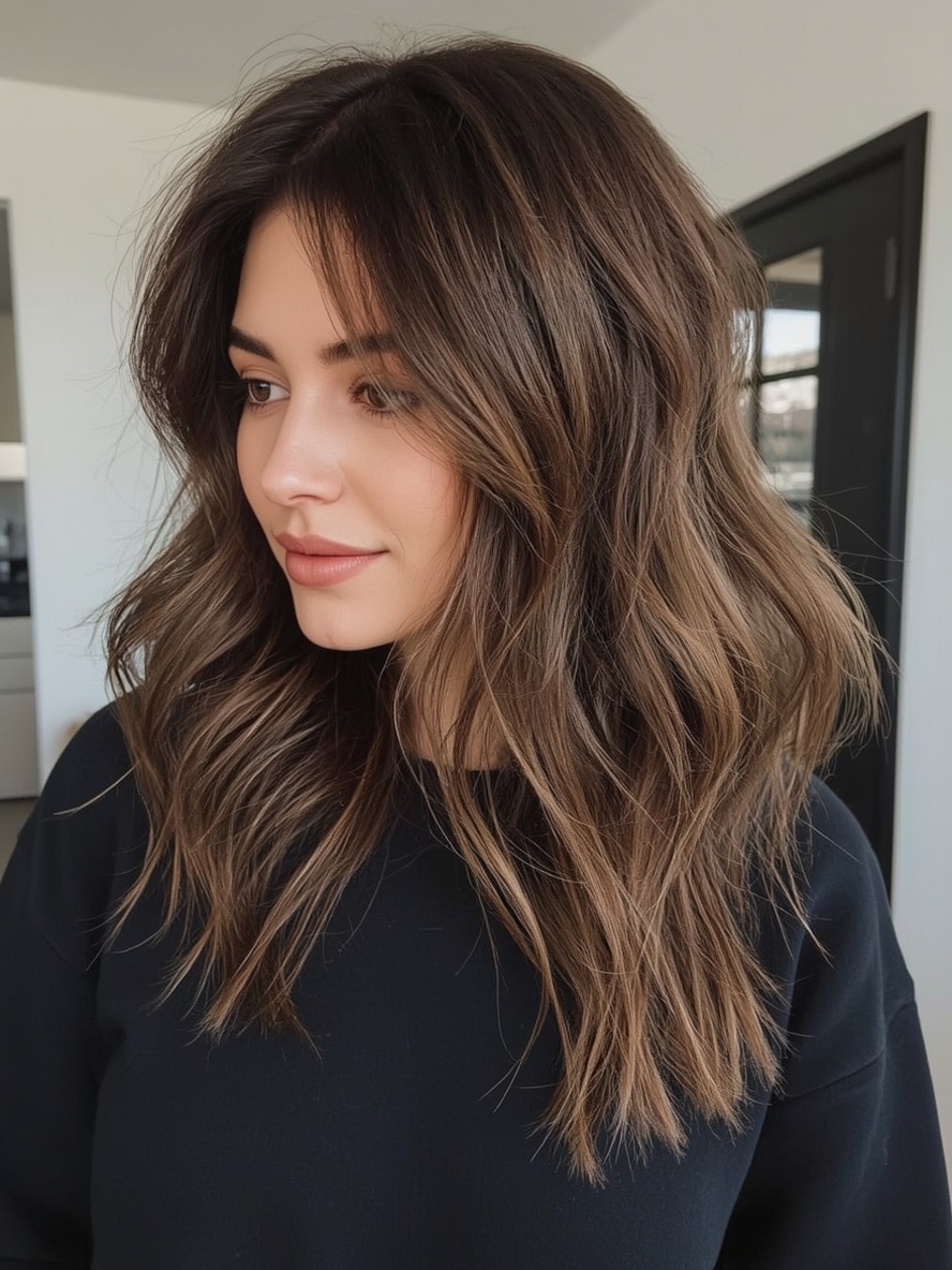 Caramel Highlights on Brown Hair: Undone Elegance