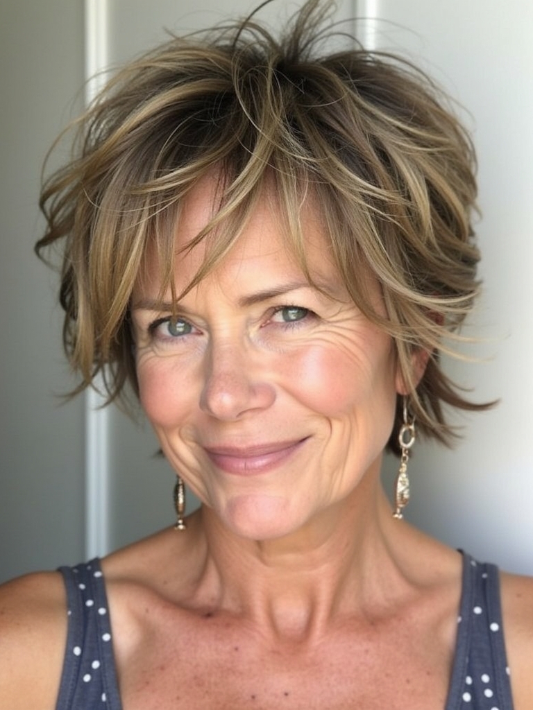 Hairstyle For Thin Fine Hair Over 50: Layered Shag