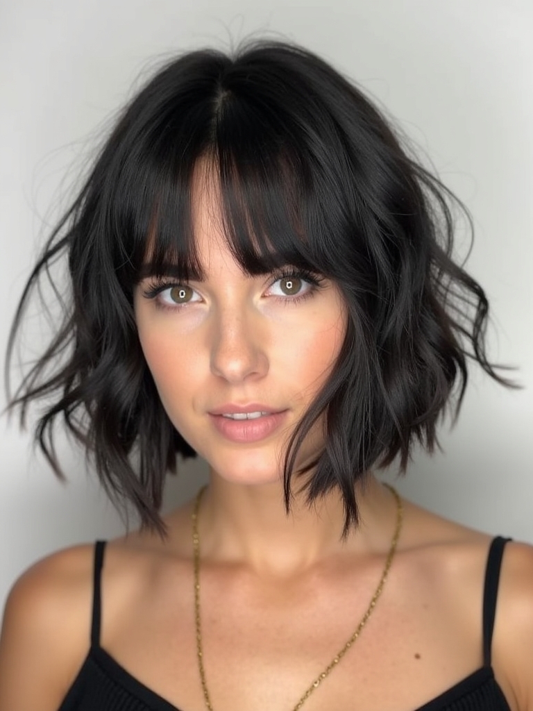 Face Framing Curtain Bangs: Asymmetrical Bob