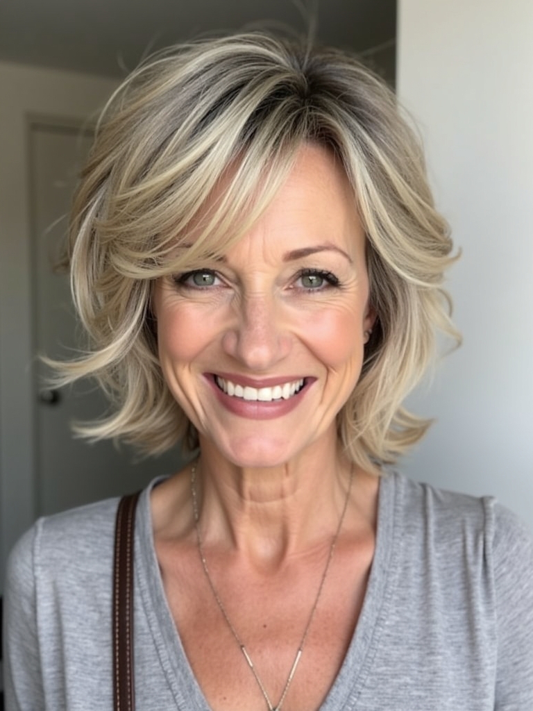 Hairstyles For Thin Hair Fine Over 50: Textured Chin-Length Bob