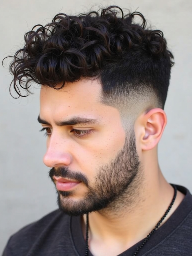 Hairstyles For Men Curly Hair: The Textured Fringe with Fade