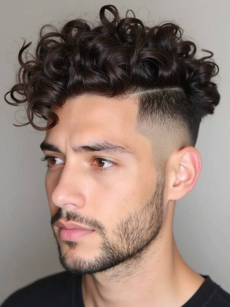 Hairstyles For Men Curly Hair: The Low Fade with Long Curls on Top