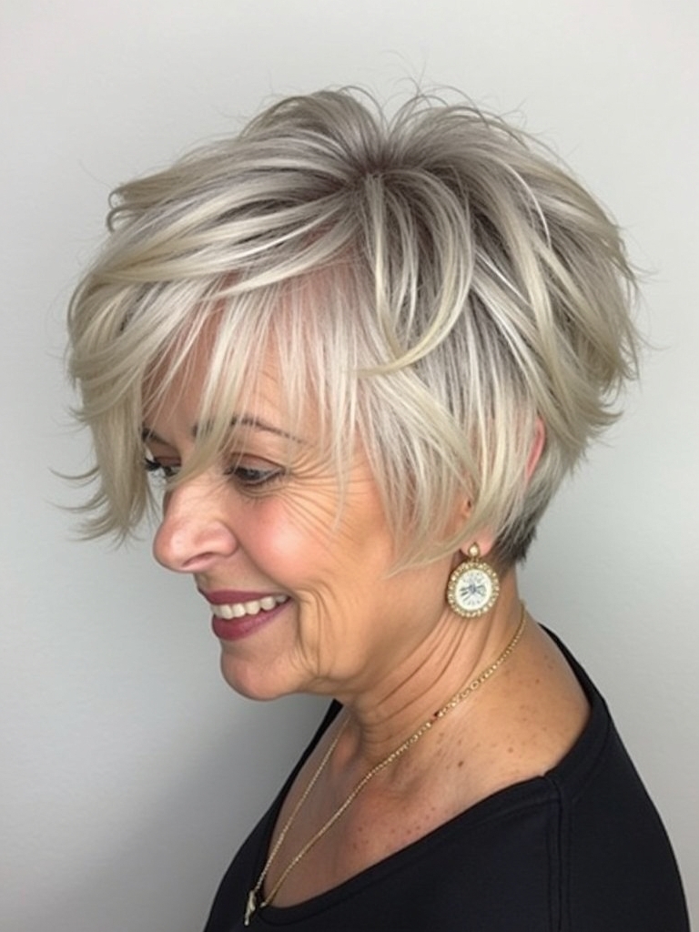 Hairstyles For Thin Hair Fine Over 50: Short Feathered Bob