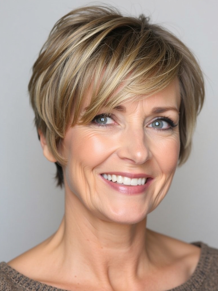 Hairstyle For Thin Fine Hair Over 50: Deep Side Part