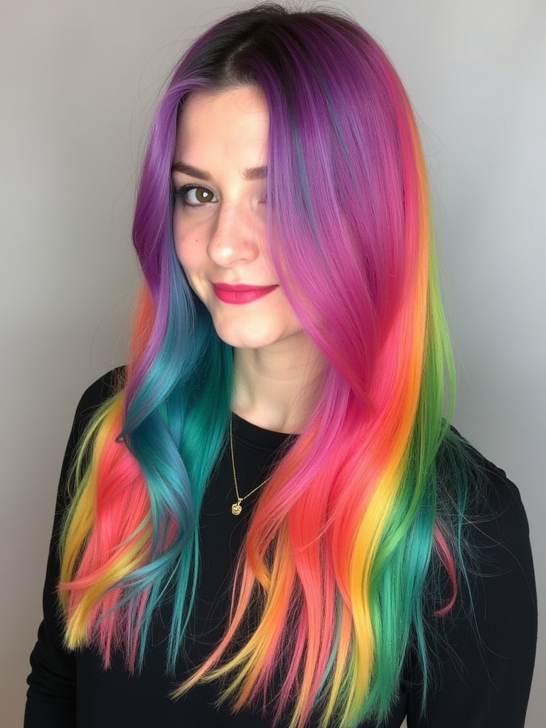 Long Haircut Ideas: Rainbow Hair