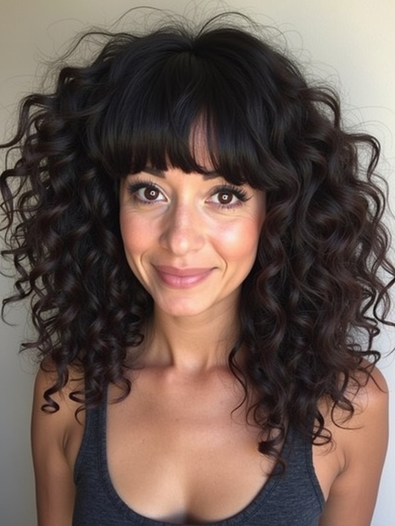 Face Framing Curtain Bangs: Tight High Curls