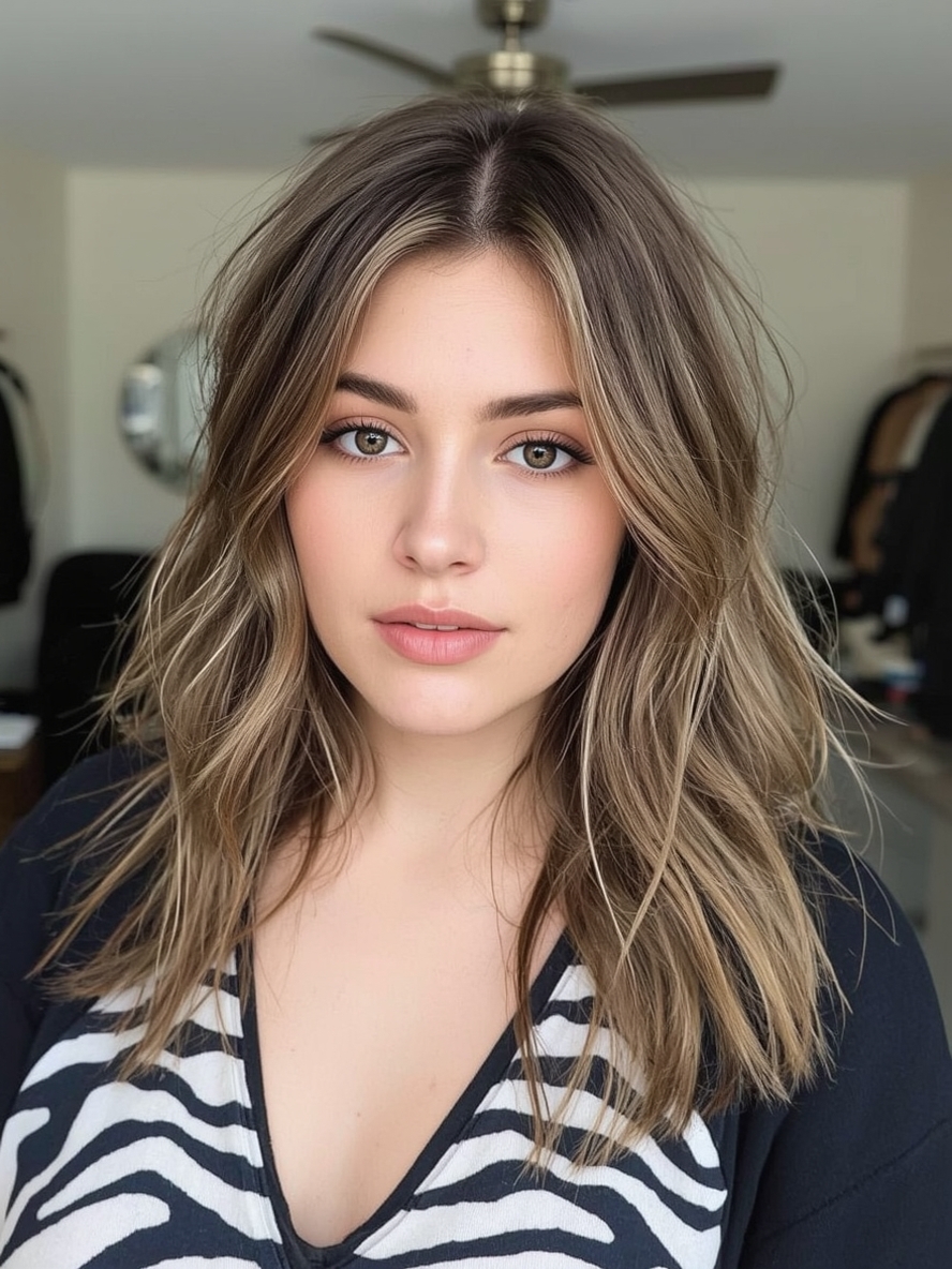 Butterfly Haircut Long Hair for Round Face: Face-Framing Highlights