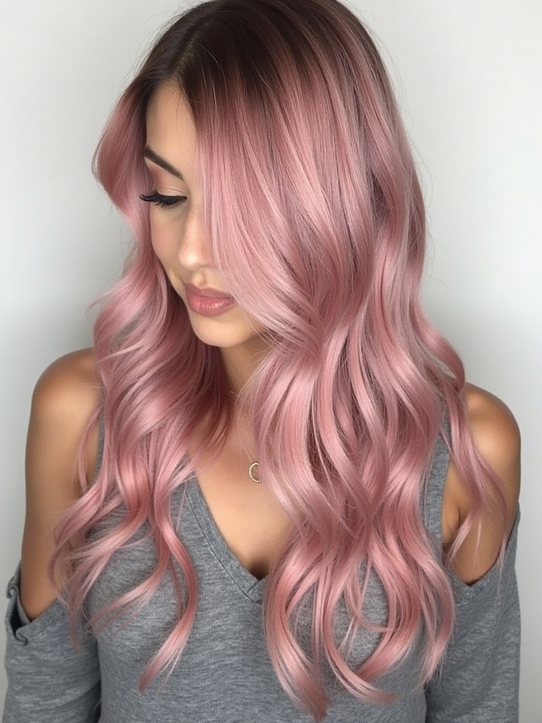 Long Haircut Ideas: Rose Gold Hair