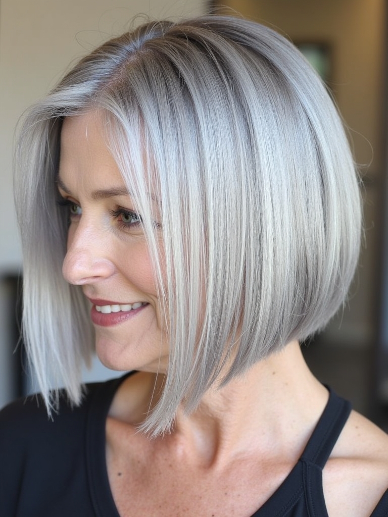 Hairstyles For Thin Hair Fine Over 50: Grey Blended Bob