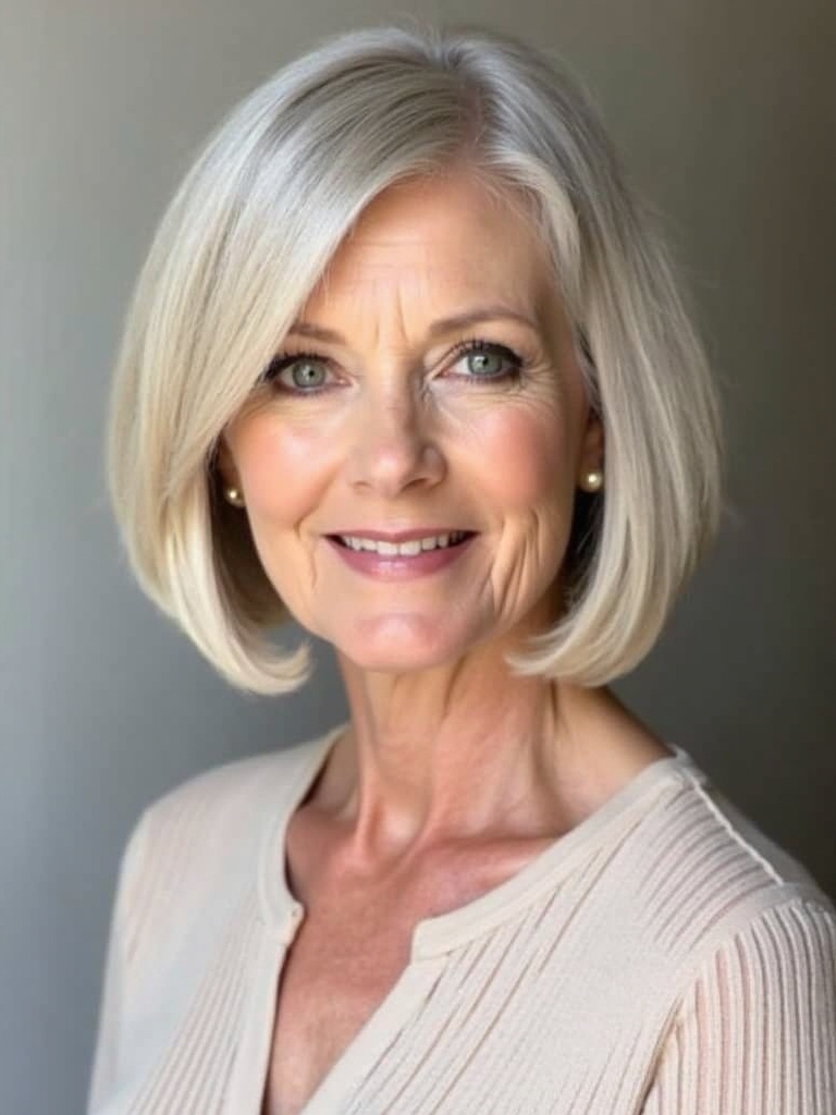 Hairstyles For Thin Fine Hair Over 60: Straight bob