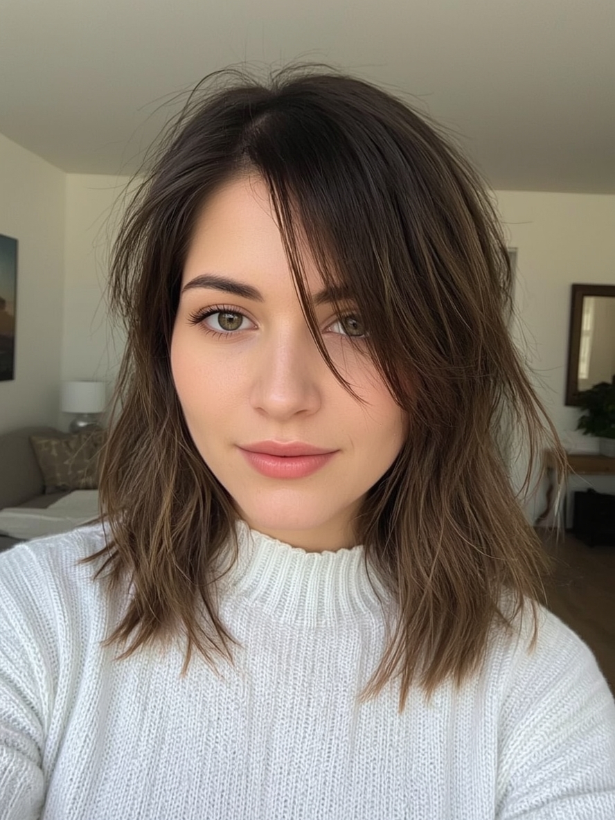 Shoulder Length Hairstyle For Thin Hair Fine: Side-Parted Style