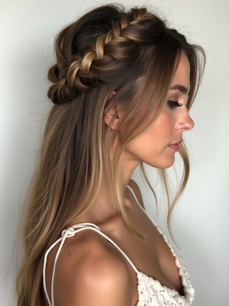 Face Framing Curtain Bangs: Boho Braided Beauty