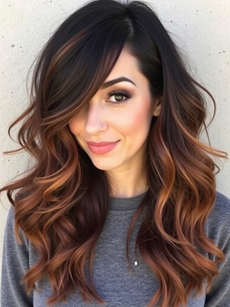 Edgy Hair Color Ideas Copper: Copper Streaks Through Black