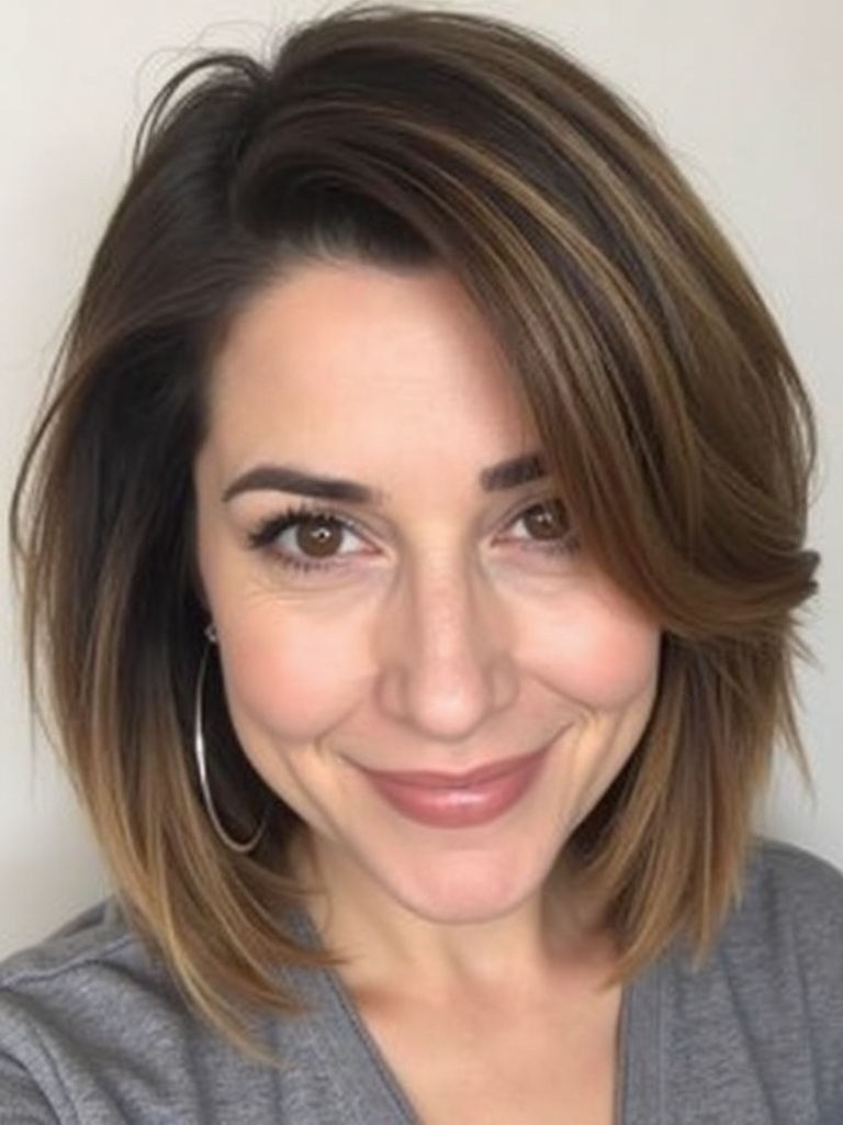Angled Bob Haircut with Deep Side Part