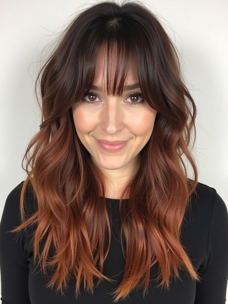 Edgy Hair Color Ideas Copper: Copper Highlights on Dark Brown