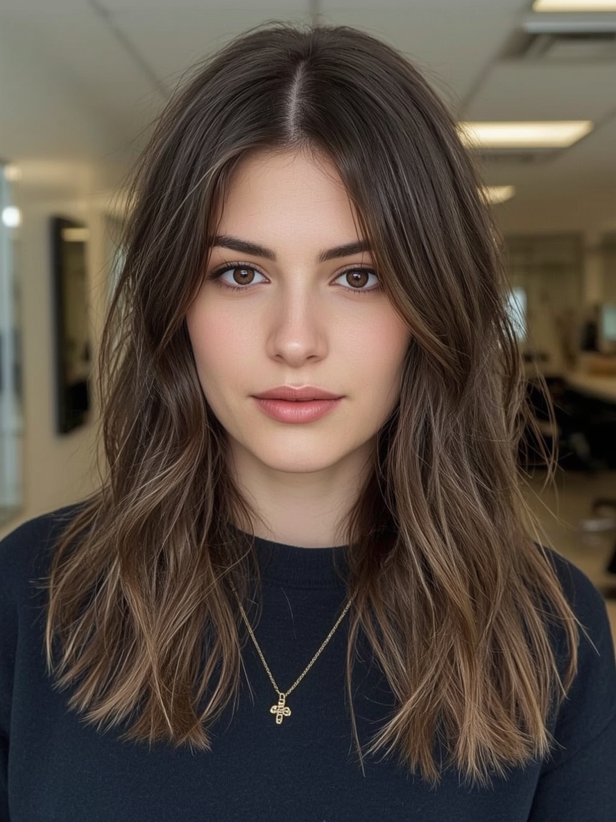 Shoulder Length Hairstyle For Thin Hair Fine: Center-Parted Style