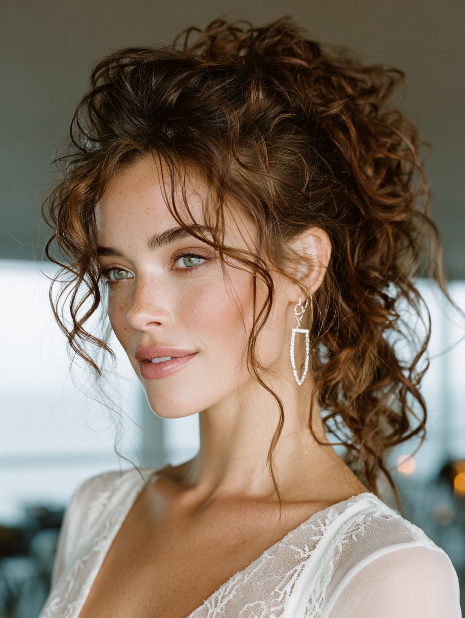 Curly Hair Updo For Bridesmaid: Voluminous Side Pony Tail