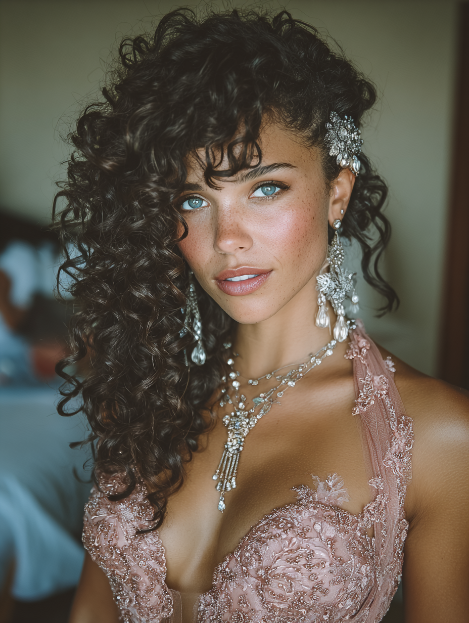 Curly Hair Prom Hairstyles: Side-Swept Curls with Accessories